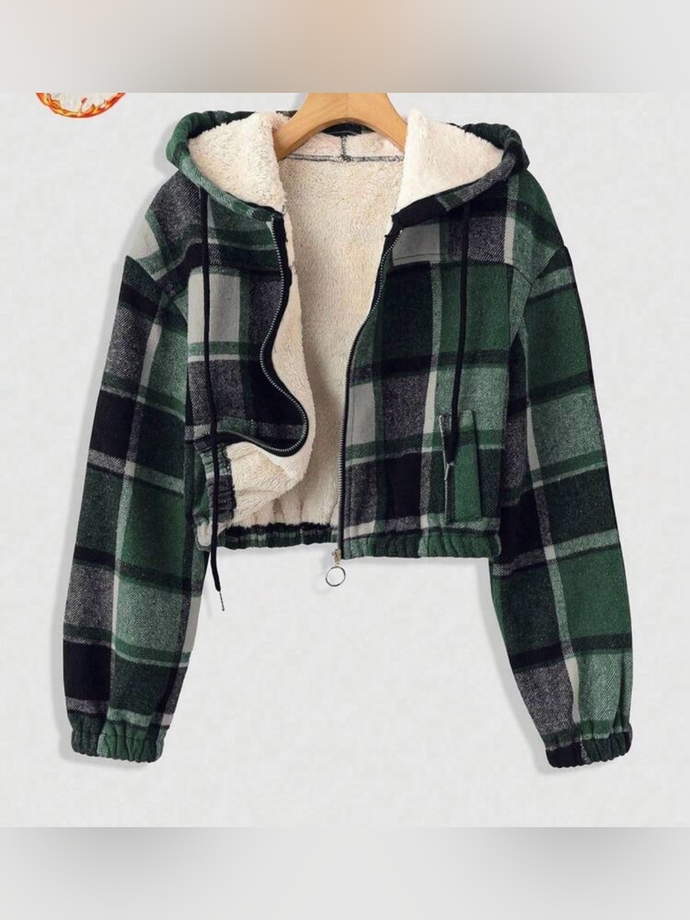 Plaid Sherpa-Lined Hooded Jacket - Green